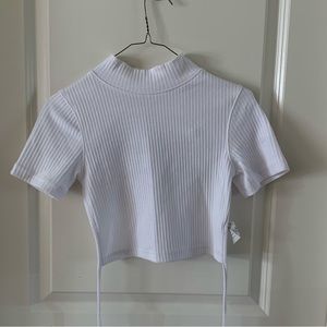 PLT White Rib Backless Tie Crop Top Size: 2